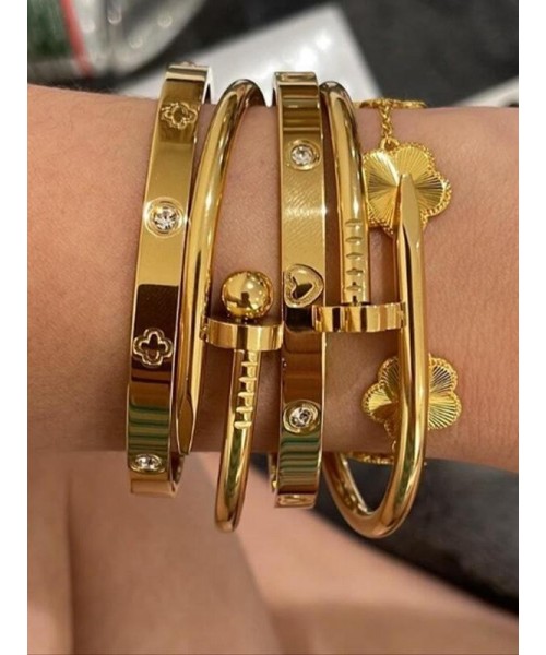 Cute Four-leaf Clover Design Bangles, Fashionable Stainless Steel Jewelry for Women, Trendy All-match & Exquisite Jewelry for Birthday Gift