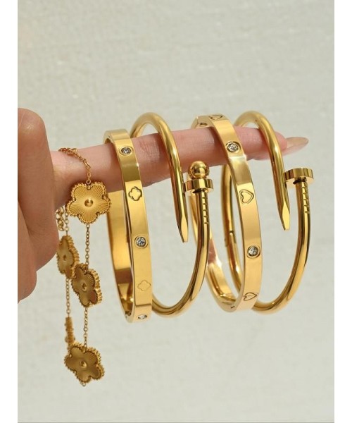 Cute Four-leaf Clover Design Bangles, Fashionable Stainless Steel Jewelry for Women, Trendy All-match & Exquisite Jewelry for Birthday Gift
