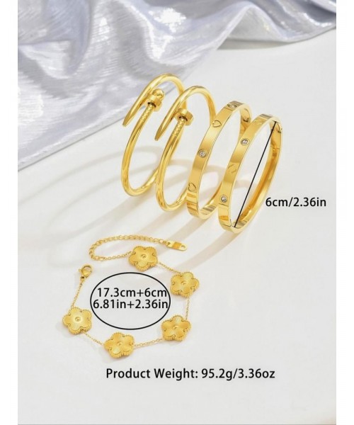 Cute Four-leaf Clover Design Bangles, Fashionable Stainless Steel Jewelry for Women, Trendy All-match & Exquisite Jewelry for Birthday Gift