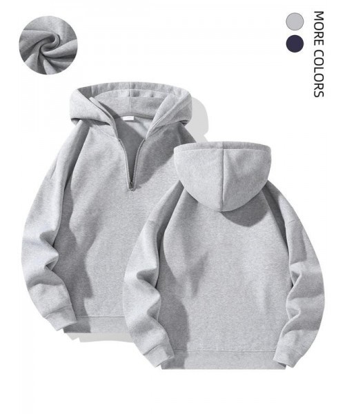 Men's Regular Fit Solid Half Zip Drop Shoulder Essentials Hoodie, Menswear Casual Plain Longsleeves Hooded Pullover Sweatshirt for Fall & Winter, Fallfreshness, Drippy Outfits, Streetwear, Men's Going Out Outfit Vintage Clothing, Fall Outfits