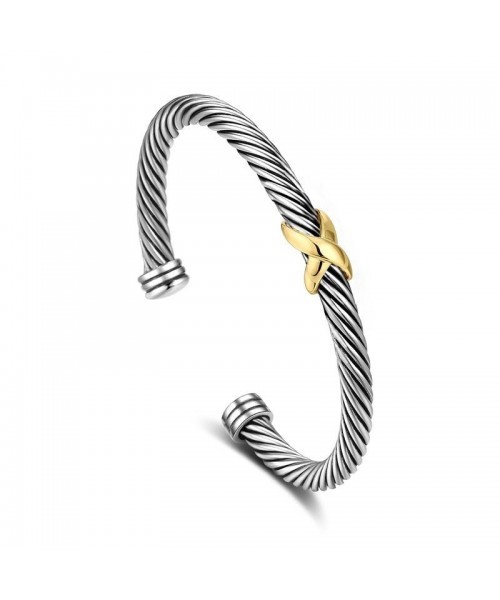 Cuff Bracelet for Women Cable Wire Bracelet Two Tone Twisted Bangle Cuff Knot Vintage Bracelets Jewelry