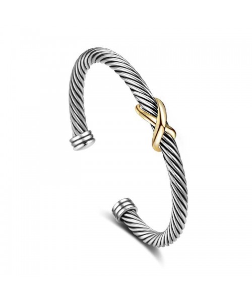 Cuff Bracelet for Women Cable Wire Bracelet Two Tone Twisted Bangle Cuff Knot Vintage Bracelets Jewelry