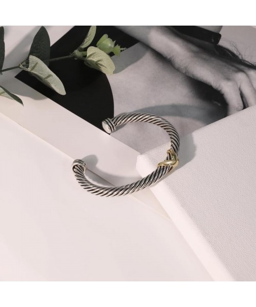 Cuff Bracelet for Women Cable Wire Bracelet Two Tone Twisted Bangle Cuff Knot Vintage Bracelets Jewelry