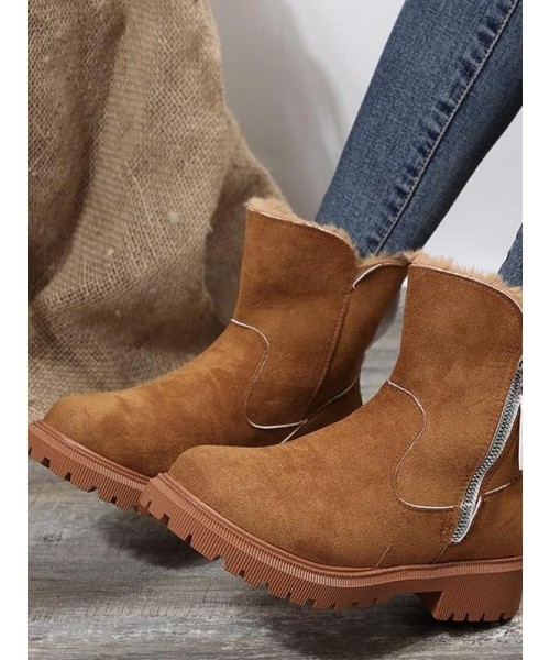 Women's Fashionable Patched Design Zipper Boots, Casual Warm Snow Boots for Winter, Female All-match Round Toe Shoes for Daily Wear
