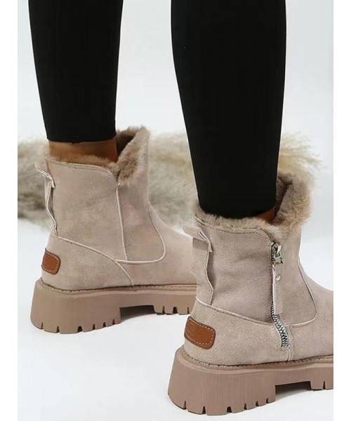 Women's Fashionable Patched Design Zipper Boots, Casual Warm Snow Boots for Winter, Female All-match Round Toe Shoes for Daily Wear