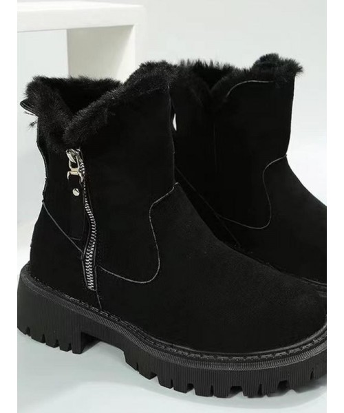 Women's Fashionable Patched Design Zipper Boots, Casual Warm Snow Boots for Winter, Female All-match Round Toe Shoes for Daily Wear