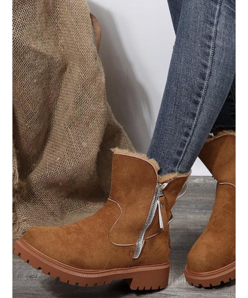 Women's Fashionable Patched Design Zipper Boots, Casual Warm Snow Boots for Winter, Female All-match Round Toe Shoes for Daily Wear