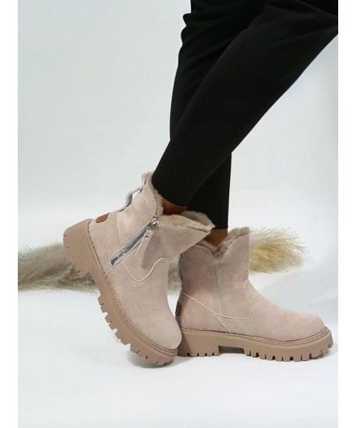 Women's Fashionable Patched Design Zipper Boots, Casual Warm Snow Boots for Winter, Female All-match Round Toe Shoes for Daily Wear