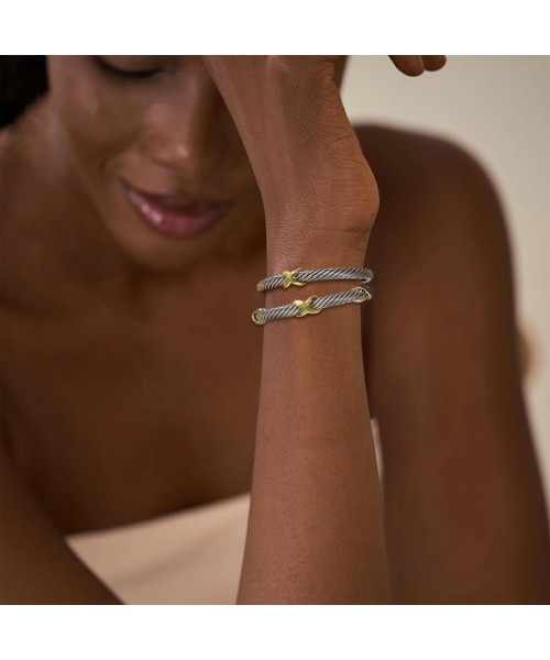 Cuff Bracelet for Women Cable Wire Bracelet Two Tone Twisted Bangle Cuff Knot Vintage Bracelets Jewelry