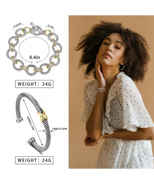 Cuff Bracelet for Women Cable Wire Bracelet Two Tone Twisted Bangle Cuff Knot Vintage Bracelets Jewelry
