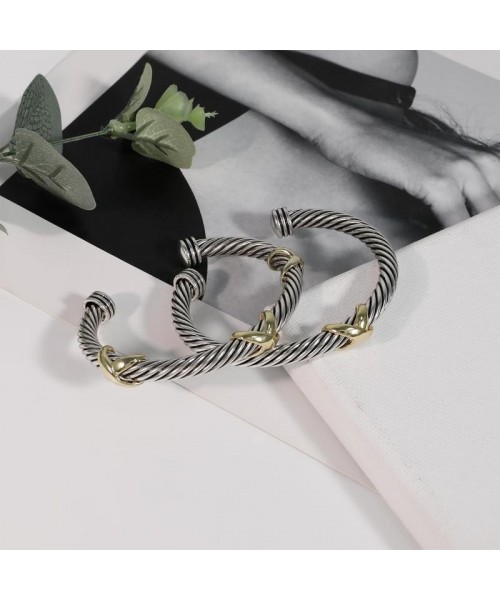 Cuff Bracelet for Women Cable Wire Bracelet Two Tone Twisted Bangle Cuff Knot Vintage Bracelets Jewelry