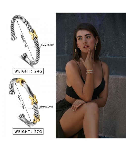 Cuff Bracelet for Women Cable Wire Bracelet Two Tone Twisted Bangle Cuff Knot Vintage Bracelets Jewelry