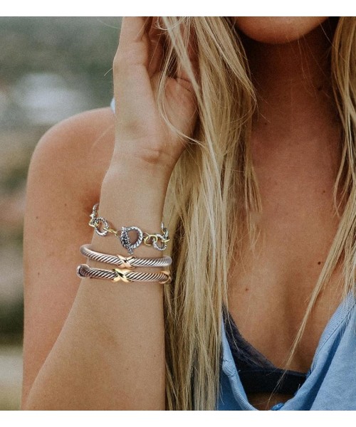 Cuff Bracelet for Women Cable Wire Bracelet Two Tone Twisted Bangle Cuff Knot Vintage Bracelets Jewelry
