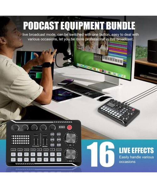 Live Sound Card with DJ Mixer Effects & Voice Changer, Multi-Application Podcast Production Studio Equipment, Sound Card for Streaming Podcasting Gaming