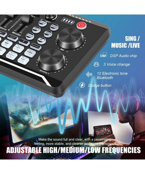 Live Sound Card with DJ Mixer Effects & Voice Changer, Multi-Application Podcast Production Studio Equipment, Sound Card for Streaming Podcasting Gaming
