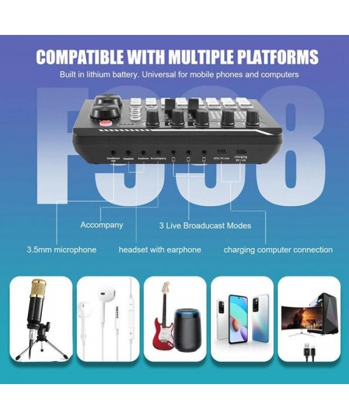 Live Sound Card with DJ Mixer Effects & Voice Changer, Multi-Application Podcast Production Studio Equipment, Sound Card for Streaming Podcasting Gaming