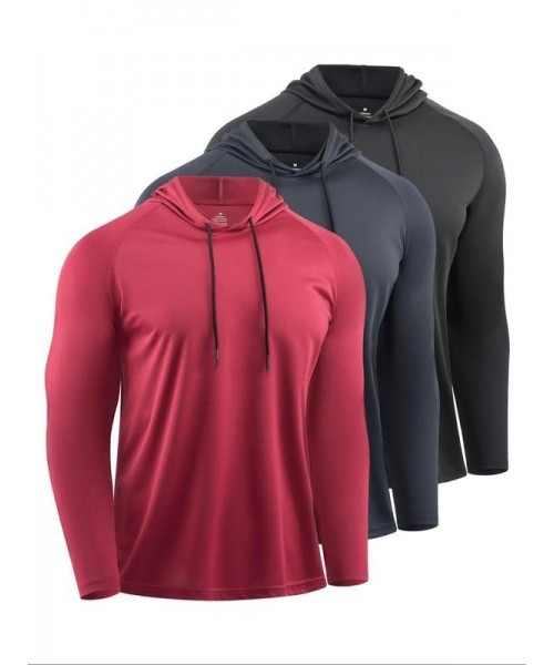 Men's Solid Long Sleeve Drawstring Hoodie Tee, Casual Sporty Hooded Sweatshirt for Running Gym Workout, Men's Sport & Outdoor Clothing for Spring & Fall