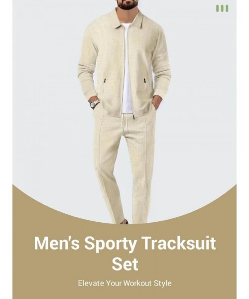Sporty Two-piece Set Men's Plain Zip Up Jacket & Drawstring Waist Pants Tracksuit Set, Sports Long Sleeve Collared Outerwear & Pocket Elastic Waist Trousers, Men's Sportswear for Gym Workout Running 9 Clothes, Fall Clothes 2024 90s Clothes, Fall Outfits
