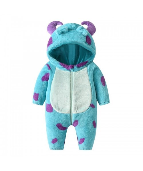 Infant Fleece Jumpsuit Cartoon Animal Horn Hooded Warm Thicken Winter Rompers Outwear Snowsuit for Baby Girls and Boys
