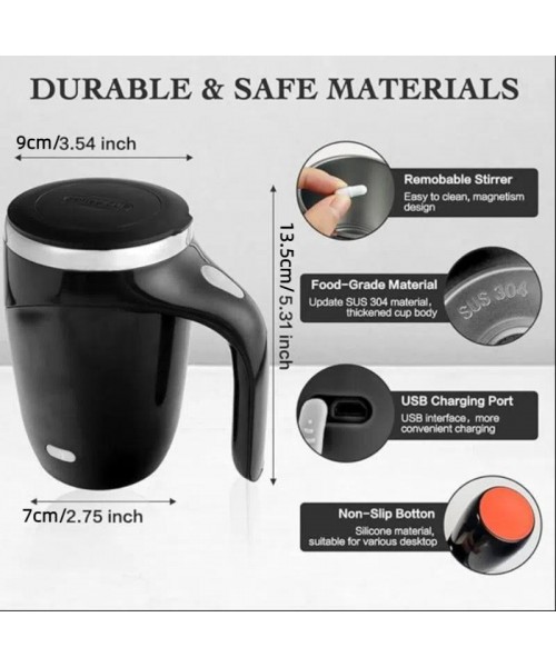 Automatic Magnetic Stirring Coffee Mug, 1 Count Electric Stainless Steel Self Mixing Coffee Tumbler, Rotating Home Office Travel Mixing Cup[Hand Wash Only Avoid Washing USB Port]
