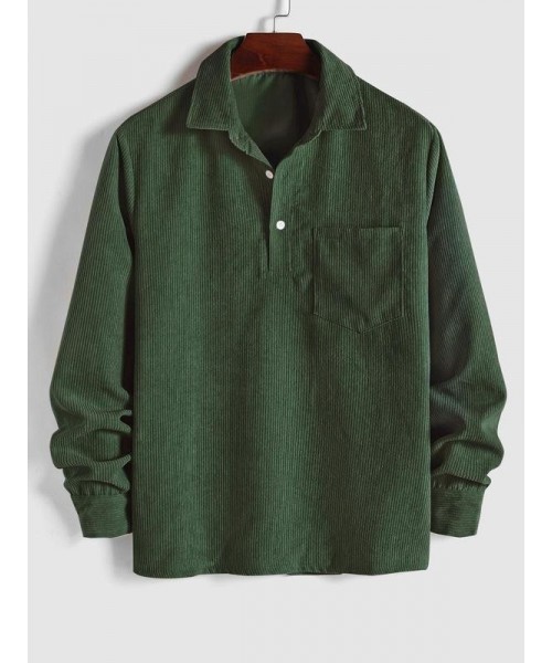 Men's Plain Pocket Button Half Placket Corduroy Shirt for Spring, Shirts for Men, Regular Fit Streetwear Long Sleeve Collared Top for Fall Winter, Fall Clothes, Men Clothes, Fall Outfits, Fallfreshness