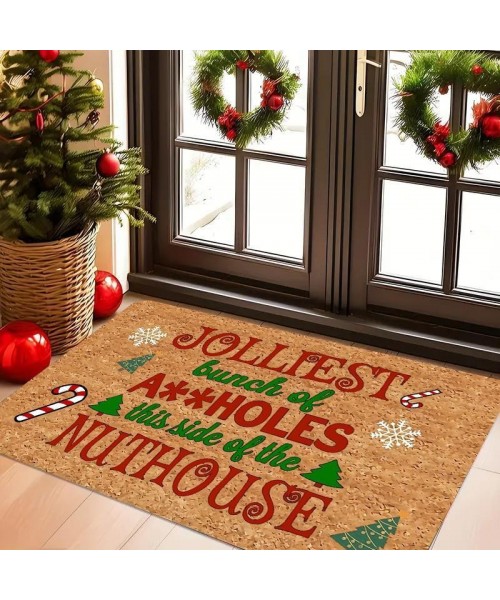 Christmas Themed Letter Pattern Door Mat, 1 Count Non-slip Rectangle Door Entrance Mat, Decorative Carpet for Home Living Room Bedroom Kitchen Patio