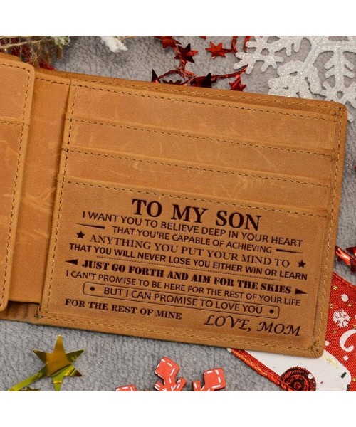 Christmas 2024-Mom to Son Wallet-Engraved Wallet For Son-Wallet for Son From Mom & Dad-Leather Wallet-Mens Wallet-Christmas Gift-Birthday Gift-Gift For Son Cannot Be Customized card holder RFID Blocking Bifold Wallet black lightweight durable classic
