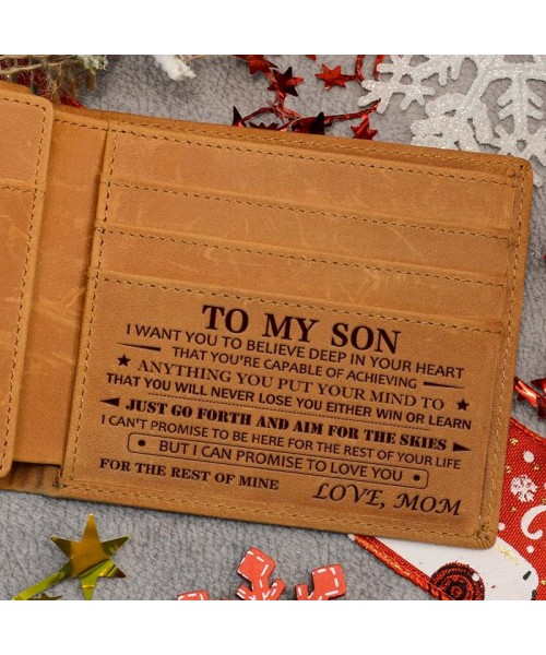 Christmas 2024-Mom to Son Wallet-Engraved Wallet For Son-Wallet for Son From Mom & Dad-Leather Wallet-Mens Wallet-Christmas Gift-Birthday Gift-Gift For Son Cannot Be Customized card holder RFID Blocking Bifold Wallet black lightweight durable classic