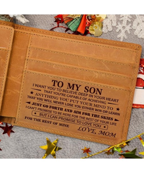 Christmas 2024-Mom to Son Wallet-Engraved Wallet For Son-Wallet for Son From Mom & Dad-Leather Wallet-Mens Wallet-Christmas Gift-Birthday Gift-Gift For Son Cannot Be Customized card holder RFID Blocking Bifold Wallet black lightweight durable classic