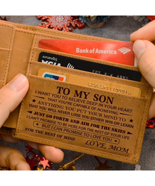 Christmas 2024-Mom to Son Wallet-Engraved Wallet For Son-Wallet for Son From Mom & Dad-Leather Wallet-Mens Wallet-Christmas Gift-Birthday Gift-Gift For Son Cannot Be Customized card holder RFID Blocking Bifold Wallet black lightweight durable classic