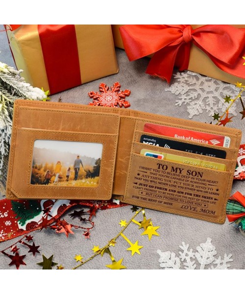 Christmas 2024-Mom to Son Wallet-Engraved Wallet For Son-Wallet for Son From Mom & Dad-Leather Wallet-Mens Wallet-Christmas Gift-Birthday Gift-Gift For Son Cannot Be Customized card holder RFID Blocking Bifold Wallet black lightweight durable classic