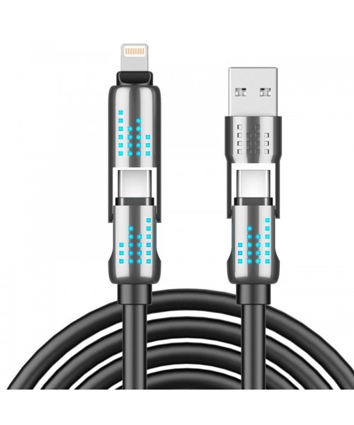 240W 4-in-1 USB-C Cable - PD 5A Fast Charging & Data Sync with USB A,TYPE C & Lightning, Breathing Light, Aluminum Alloy Design, 4FT Silicone Cable, Compatible with iPhone 16/15, iPad Pro, Samsung, and Laptops Android Device