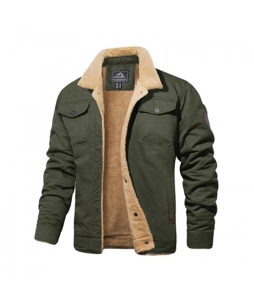 Men's Winter Jacket Sherpa Lined Jacket Warm Trucker Coat Multi Pocket Casual Collared Menswear Tops Underwear Human