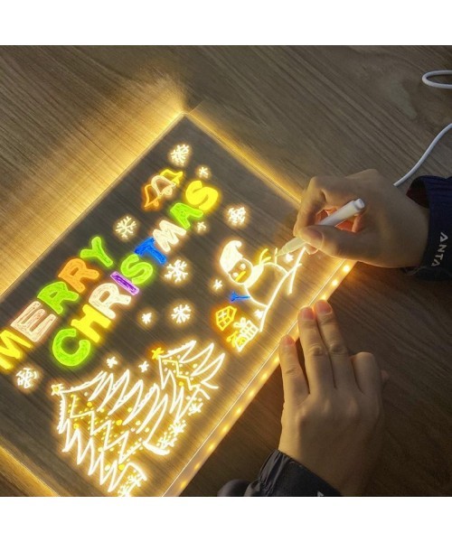LED Note Board with Colors Acrylic Dry Erase Board with Light Glowing LED Message Board with Stand Light Up and 14 Pins 11.8x7.9 inch LED Whiteboard for Office School Home Kids