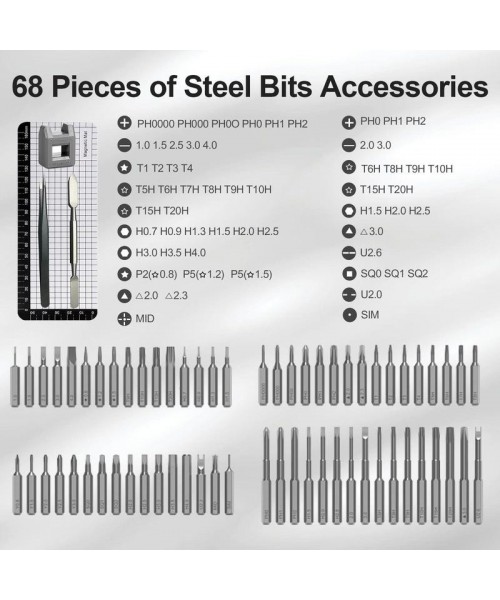 68-in-1 Electric Screwdriver Set, Magnetic & Pop-up Design Mini Electric Precision Screwdriver Set for Repairing Electronics