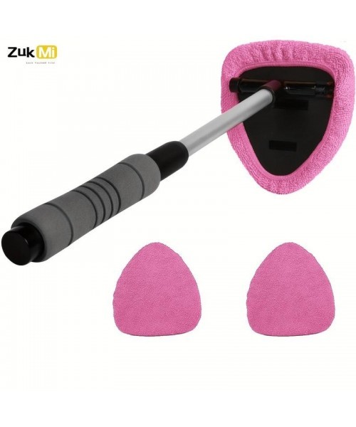 Windshield Cleaning Tool, Microfiber Car Window Cleaning Tool with Extendable Handle & 2 Cloth Pad Head, Auto Interior Exterior Glass Wiper, Car Glass Cleaner Kit, Car Washing Accessories, Window Cleaning Kit