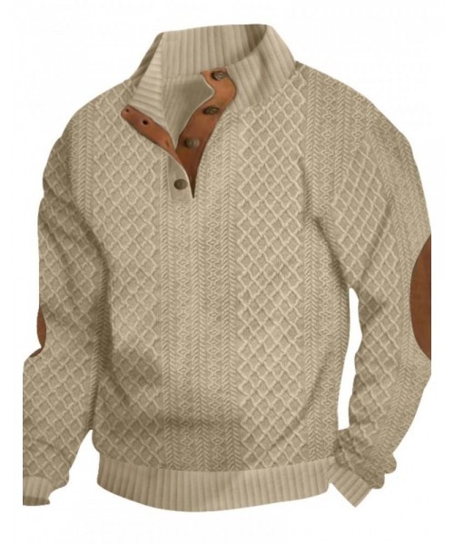 Men's Colorblock Patchwork Jacquard Button Front Sweatshirt, Regular Fit Casual Long Sleeve Stand Collar Sweatshirt for Fall & Winter, Fashion Men's Knitwear for Daily Wear