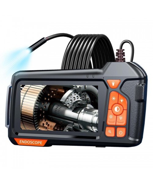 Industrial Endoscope Borescope Camera with Light, 4.3 Inch Screen HD Digital Snake Camera, Waterproof Sewer Inspection Camera with 6 LED Lights, Semi-Rigid Cable, Measuring Gauges