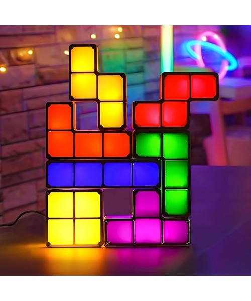 [Christmas gift]7 PCS Stackable Night Light 3D Puzzles Toy 7 Colors Magic Blocks Induction Interlocking LED Novelty Desk Lamp Lighting DIY for Teens and Adults Home Deco Great Gift for Birthday