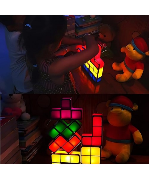 [Christmas gift]7 PCS Stackable Night Light 3D Puzzles Toy 7 Colors Magic Blocks Induction Interlocking LED Novelty Desk Lamp Lighting DIY for Teens and Adults Home Deco Great Gift for Birthday