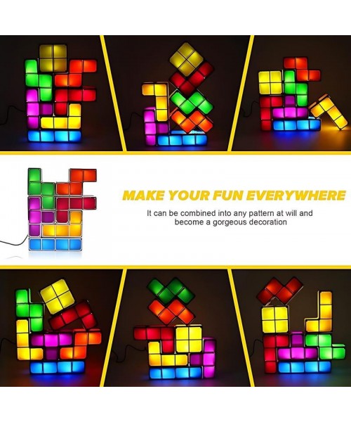 [Christmas gift]7 PCS Stackable Night Light 3D Puzzles Toy 7 Colors Magic Blocks Induction Interlocking LED Novelty Desk Lamp Lighting DIY for Teens and Adults Home Deco Great Gift for Birthday