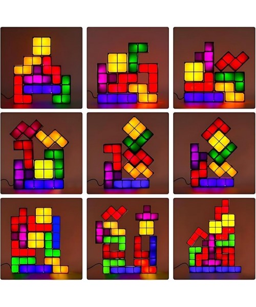 [Christmas gift]7 PCS Stackable Night Light 3D Puzzles Toy 7 Colors Magic Blocks Induction Interlocking LED Novelty Desk Lamp Lighting DIY for Teens and Adults Home Deco Great Gift for Birthday