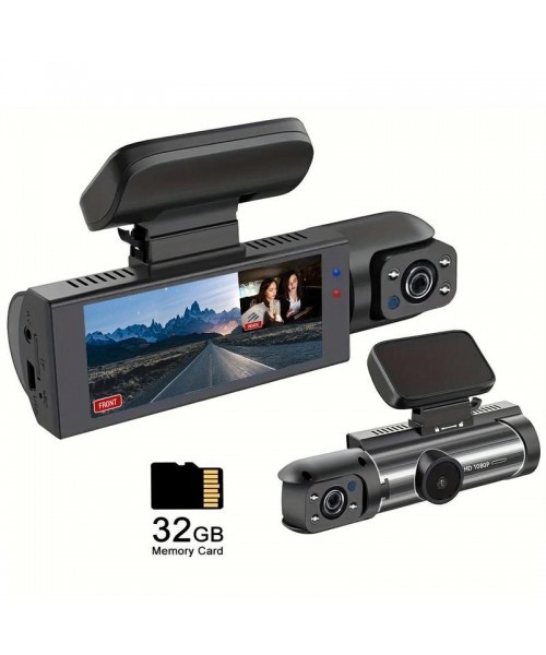 3.16 Inch Screen Car Dash Cam with 32G Card for Summer, 1080P HD Car Dash Cam, Front & Inside Dual Recording Car DVR, Dash Camera for Car, Full HD Car Recorder with IR Night Vision & Loop Recording, Car Video Surveillance Tool, Car Accessories