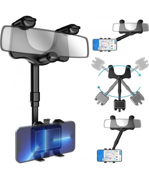 360 Degree Car Phone Holder Rearview Mirror, 2024 New Multifunctional Car Navigation Bracket, 360 Degree Rotatable and Retractable Car Phone Holder, Universal Multifunctional Mobile Phone Holder, Car Accessories