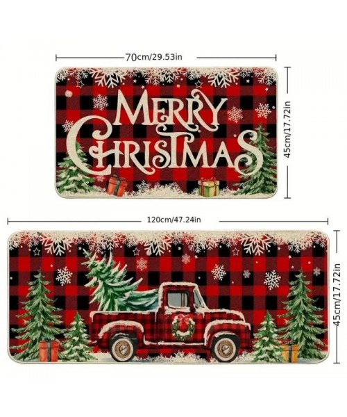 Christmas Themed Kitchen Floor Mat, 2 Counts/set Xmas Letter Tree & Truck Pattern Kitchen Mat, Rectangular Carpet for Home Living Room Bedroom