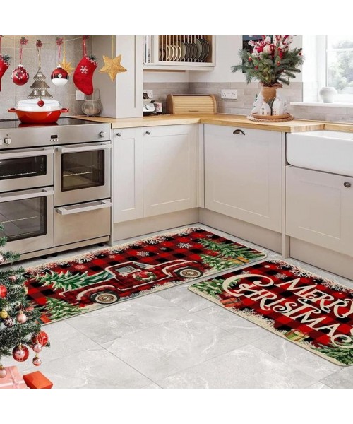 Christmas Themed Kitchen Floor Mat, 2 Counts/set Xmas Letter Tree & Truck Pattern Kitchen Mat, Rectangular Carpet for Home Living Room Bedroom
