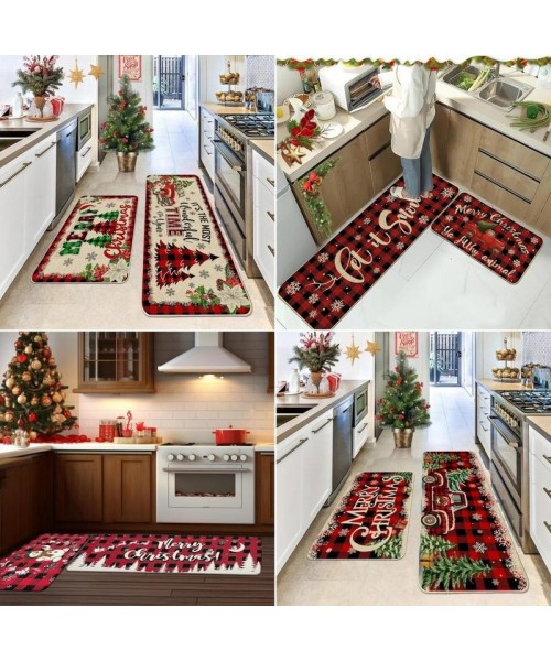 Christmas Themed Kitchen Floor Mat, 2 Counts/set Xmas Letter Tree & Truck Pattern Kitchen Mat, Rectangular Carpet for Home Living Room Bedroom