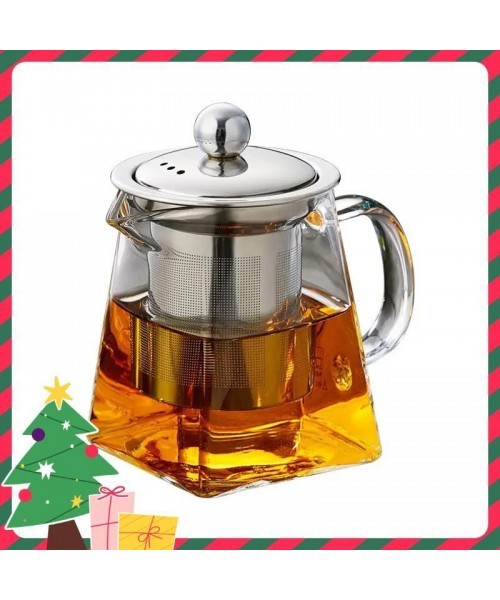 Glass Tea Pot with Removable Stainless Steel Filter & Handle, Clear Square Tea Pot & Tea Cup Set, Tea Making Tool for Home Office Use, Home Accessories, Kitchen Accessories