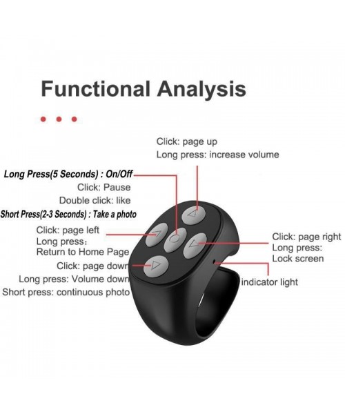 Wireless Remote Control Ring, Selfie Video Controller for Phone, Automatic Page Turner for Various APP, Mobile Remote Control, Selfie Accessories
